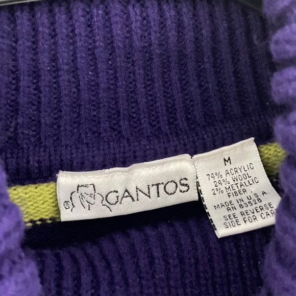 VTG Gantos Women's Turtleneck Sweater Purple Lime Green White Metallic Silver M - Picture 3 of 4